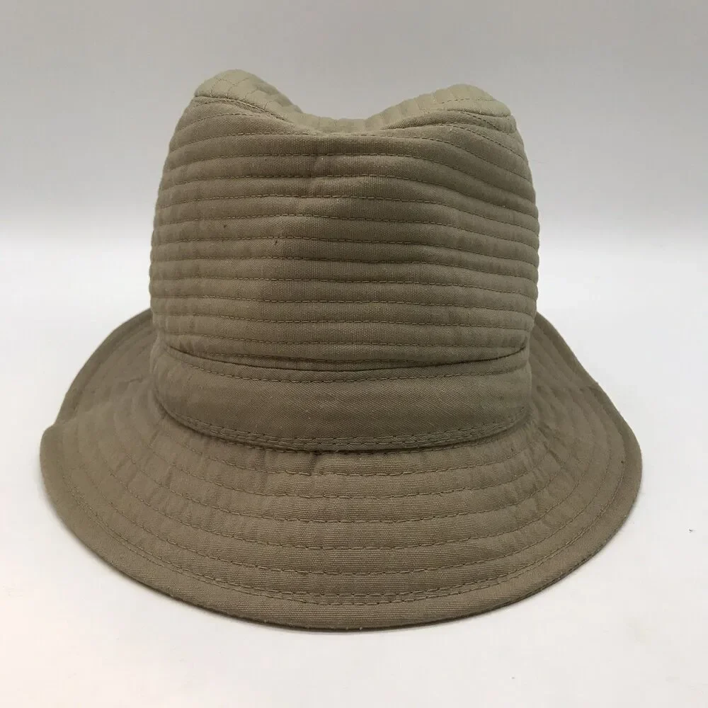 London Fog Weatherized Quilted Hat Khaki Tan Men's Fitted Fedora Bucket Style